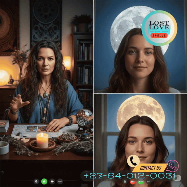 Video call love spell session with spiritual practitioner and full moon in background