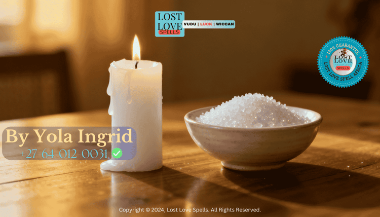 White candle and salt bowl used in a simple DIY love spell removal ritual for emotional clarity.