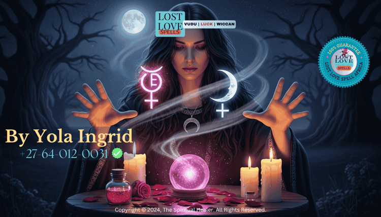 Witch casting a love spell under the stars with Venus and Moon symbols glowing.