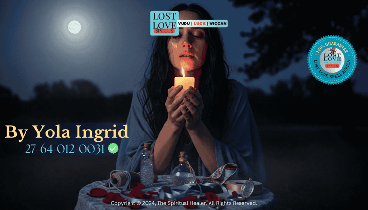 Woman holding a candle, tears of emotion streaming as she performs a love spell under moonlight.