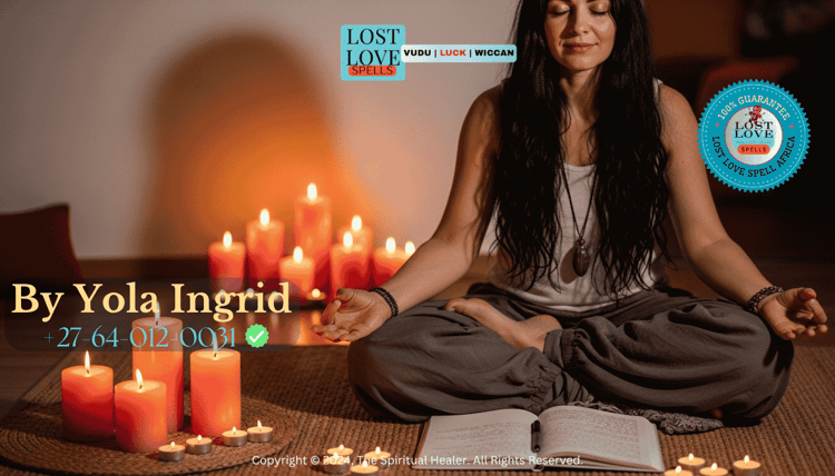 Woman meditating near pink candles and journal, visualizing successful love manifestation.