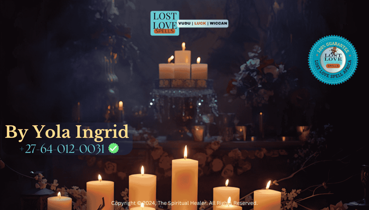 a serene and mystical setting that embodies the essence of love spell casting. In the foreground, a beautifully arranged altar is adorned with an array of candles flickering softly, casting warm,  (1)