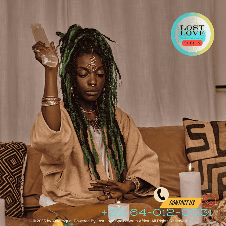 A DIY practitioner performing a love spell with crystals and written intentions.