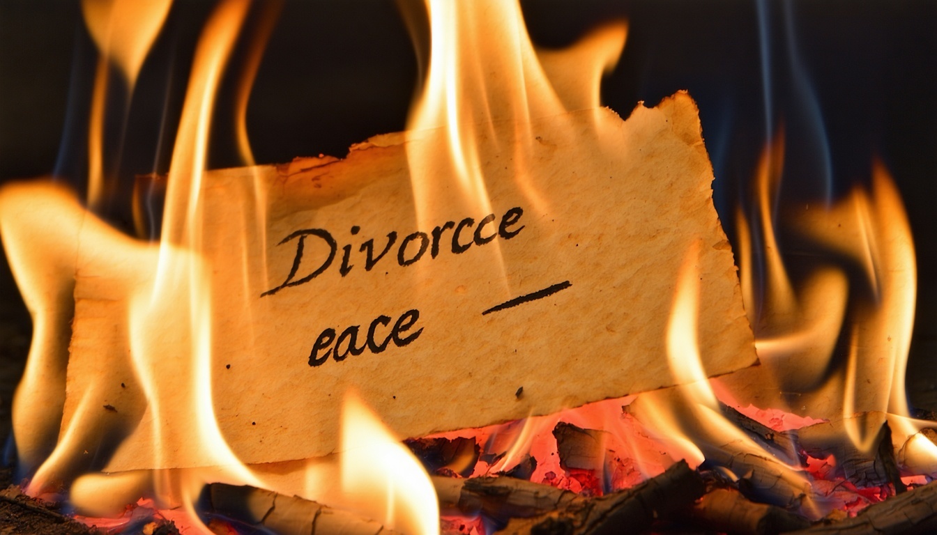 Burning paper names as part of divorce ritual for